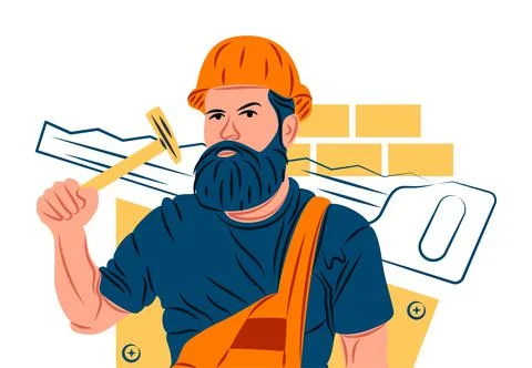 Vector builder in shadow of sharp lines style Stock Illustration