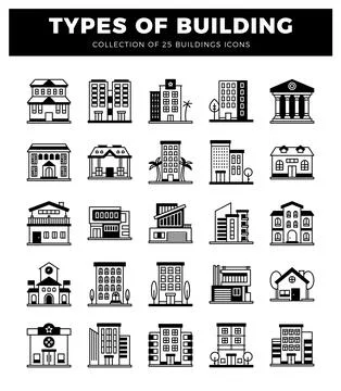 Vector building icons in black and white. suitable for architectural or rea.. Ilustración de archivo