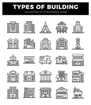 Vector building icons collection with modern and classic structures on whit.. Ilustração Stock