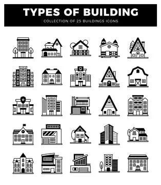 Vector building icons set in black and white Stock Illustration