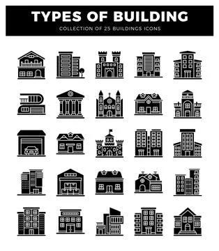 Vector building icons. white background. architectural symbols Ilustración de archivo
