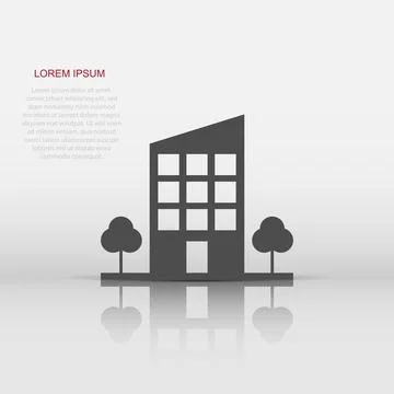 Vector building with trees in flat style. House sign illustration pictogram.. Illustrazione stock