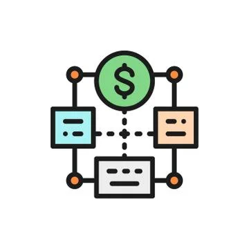 Vector bulk payment, mass cashout flat color line icon. 스톡 일러스트