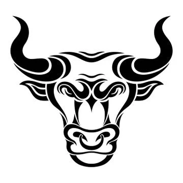 Vector Bull Head Retro Style Black Silhouette Animal Decorative Logo Symbol. イラスト素材