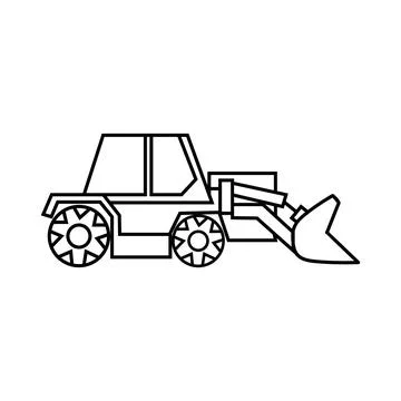 Vector bulldozer icon, linear drawing, isolated on a white background Illustrazione stock