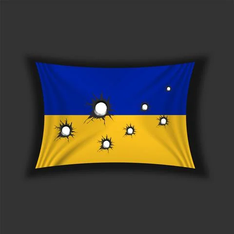 Vector. The bullet-damaged flag flutters in the wind. Geographic location Stock Illustration