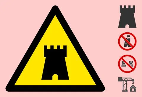 Vector Bulwark Tower Warning Triangle Sign Icon Stock Illustration