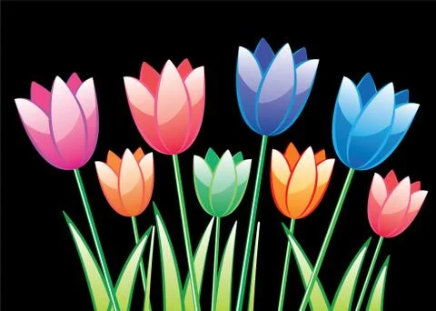 Vector bunch of colorful tulips Stock Illustration