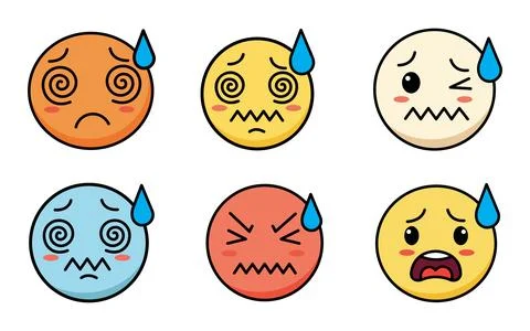 Vector Bundle of Colorful Dizzy and Sick Emoji Faces for Creative Digital S.. Stock Illustration