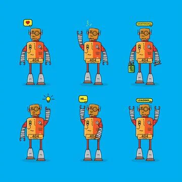 Vector bundle of various cute robot error expressions, perfect for illustrati Stock Illustration