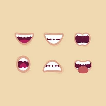 Vector bundle of various expressions or gestures of human mouth and teeth, su Stock Illustration