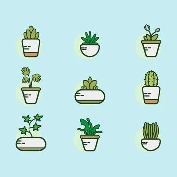 Vector bundle of various plants in pots, suitable for illustration and animat Illustrazione stock