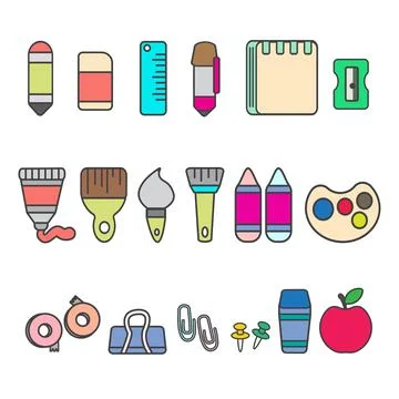 Vector bundle of various stationery and learning tools, perfect for illustrat Stock Illustration