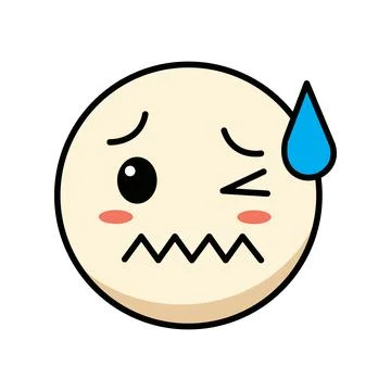 Vector Bundle of Winking and Sweating Emoji Face with Blue Sweat Drop for S.. イラスト素材