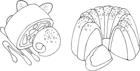 Vector bundt cake and apple strudel. Stock Illustration