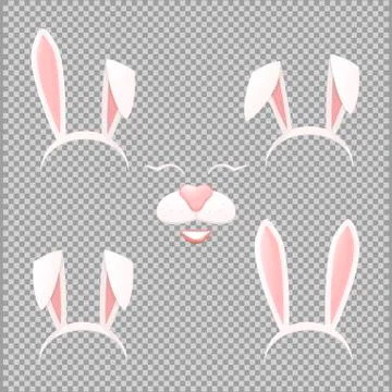 Vector Bunny ears mask set cartoon illustration isolated Stock Illustration