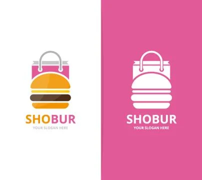 Vector burger and shop logo combination. Hamburger and sale symbol or icon Stock Illustration