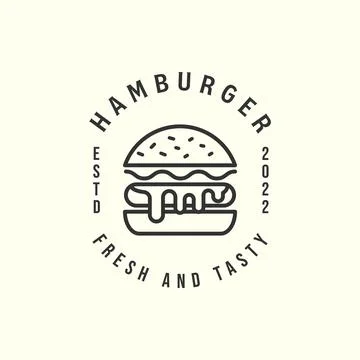 Vector of burger or hamburger with salad line art logo icon template illustra Stock Illustration