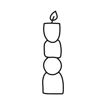 Vector burning outline shell candle. Hand drawn doodle aesthetics line dopamine Stock Illustration
