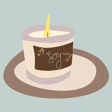 Vector burning soy scented candle. Pastel colors interior comfort and warm	 Stock Illustration