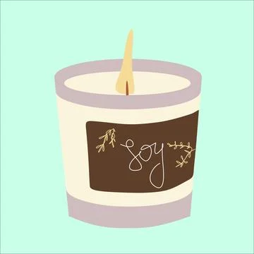 Vector burning soy scented candle. Pastel colors interior comfort and warm	 Stock Illustration