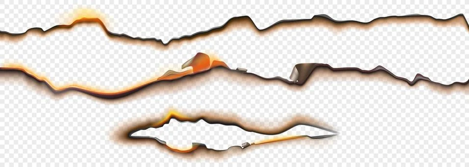 Vector burnt paper edges with fire and black ash Illustrazione stock