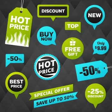 Vector business badge labels set on dark background Illustrazione stock