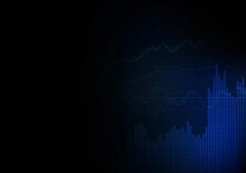 Vector : Business bar chart and line chart on grid blue background Stock Illustration