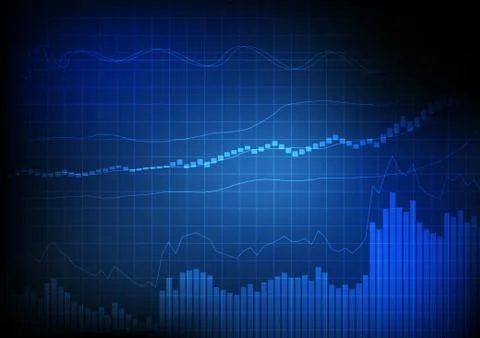 Vector : Business bar chart and line chart on grid blue background Stock Illustration