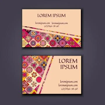 Vector Business card Design Template with Ornamental geometric mandala patter Stock Illustration
