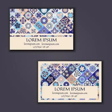 Vector Business card Design Template with Ornamental geometric mandala patter Stock Illustration