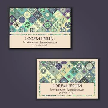 Vector Business card Design Template with Ornamental geometric mandala patter Illustrazione stock