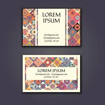 Vector Business card Design Template with Ornamental geometric mandala patter Stock-Illustration