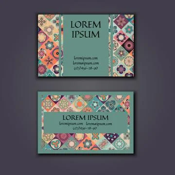 Vector Business card Design Template with Ornamental geometric mandala patter Stock Illustration