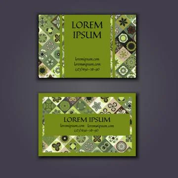Vector Business card Design Template with Ornamental geometric mandala patter 库存插图