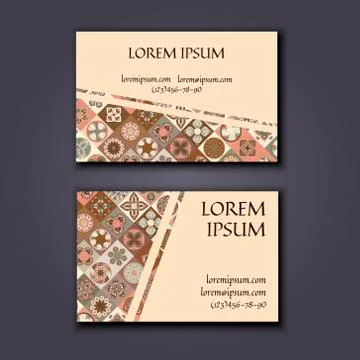 Vector Business card Design Template with Ornamental geometric mandala patter Illustrazione stock