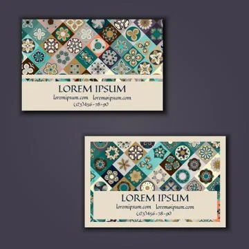Vector Business card Design Template with Ornamental geometric mandala patter Stock Illustration