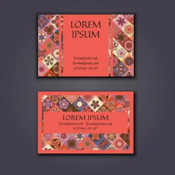 Vector Business card Design Template with Ornamental geometric mandala patter Stock Illustration