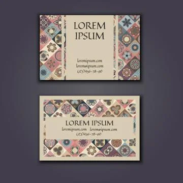 Vector Business card Design Template with Ornamental geometric mandala patter Stock Illustration