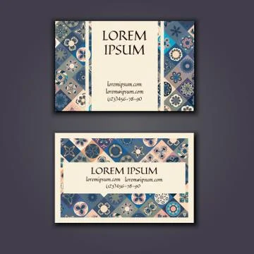 Vector Business card Design Template with Ornamental geometric mandala patter イラスト素材