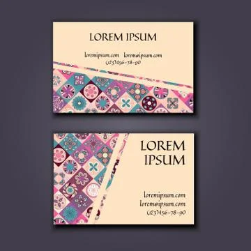 Vector Business card Design Template with Ornamental geometric mandala patter Stockillustratie