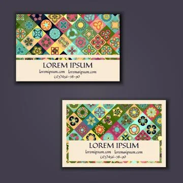 Vector Business card Design Template with Ornamental geometric mandala patter Stock Illustration