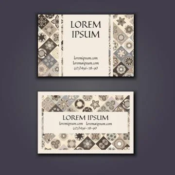 Vector Business card Design Template with Ornamental geometric mandala patter Stock Illustration