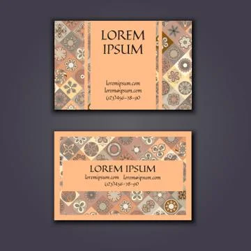 Vector Business card Design Template with Ornamental geometric mandala patter Stock Illustration