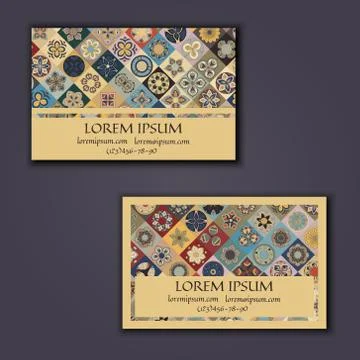Vector Business card Design Template with Ornamental geometric mandala patter Stock Illustration