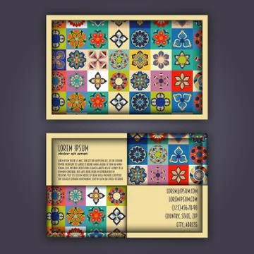 Vector Business card Design Template with Ornamental geometric mandala patter Stock Illustration