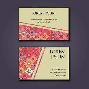 Vector Business card Design Template with Ornamental geometric mandala patter イラスト素材