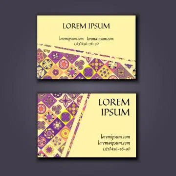 Vector Business card Design Template with Ornamental geometric mandala patter Stock Illustration