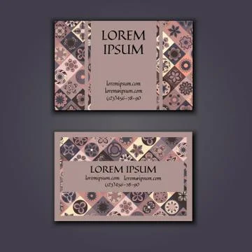 Vector Business card Design Template with Ornamental geometric mandala patter Stock Illustration