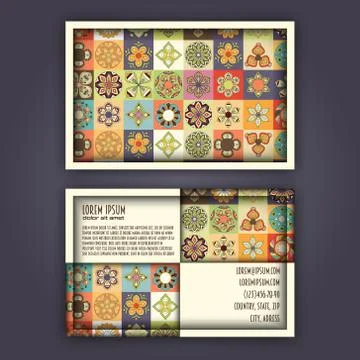Vector Business card Design Template with Ornamental geometric mandala patter Stock Illustration